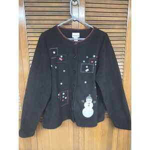 Breckenridge Women's Holiday Christmas Fleece Cardigan Sweater Snowman Size‎ XL